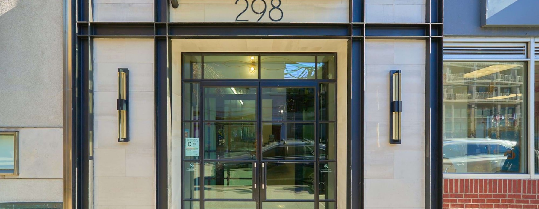 building exterior with glass doors