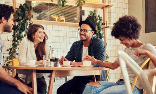 friends having coffee at a cafe